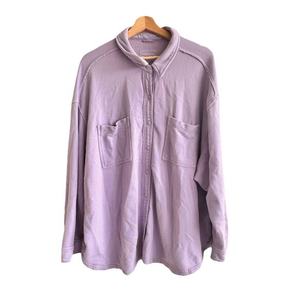 Aerie LumberJane Fleece Button Up Oversized Shirt in a purple color variant XL - Picture 2 of 10